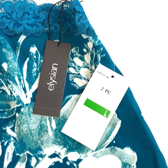 NWT Elysian Teal Print Lace Trimmed Cami/Short Pajama Set, Size L - Picture 4 of 7